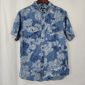 Houston White Casual Short Sleeve Button Down Shirt in Blue Floral Men's Size S